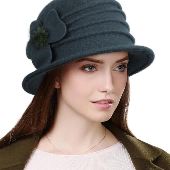 Women Beret Hat French Vintage Floral Wool Dress Cloche Classic Winter Hat 1920s - Picture 1 of 7